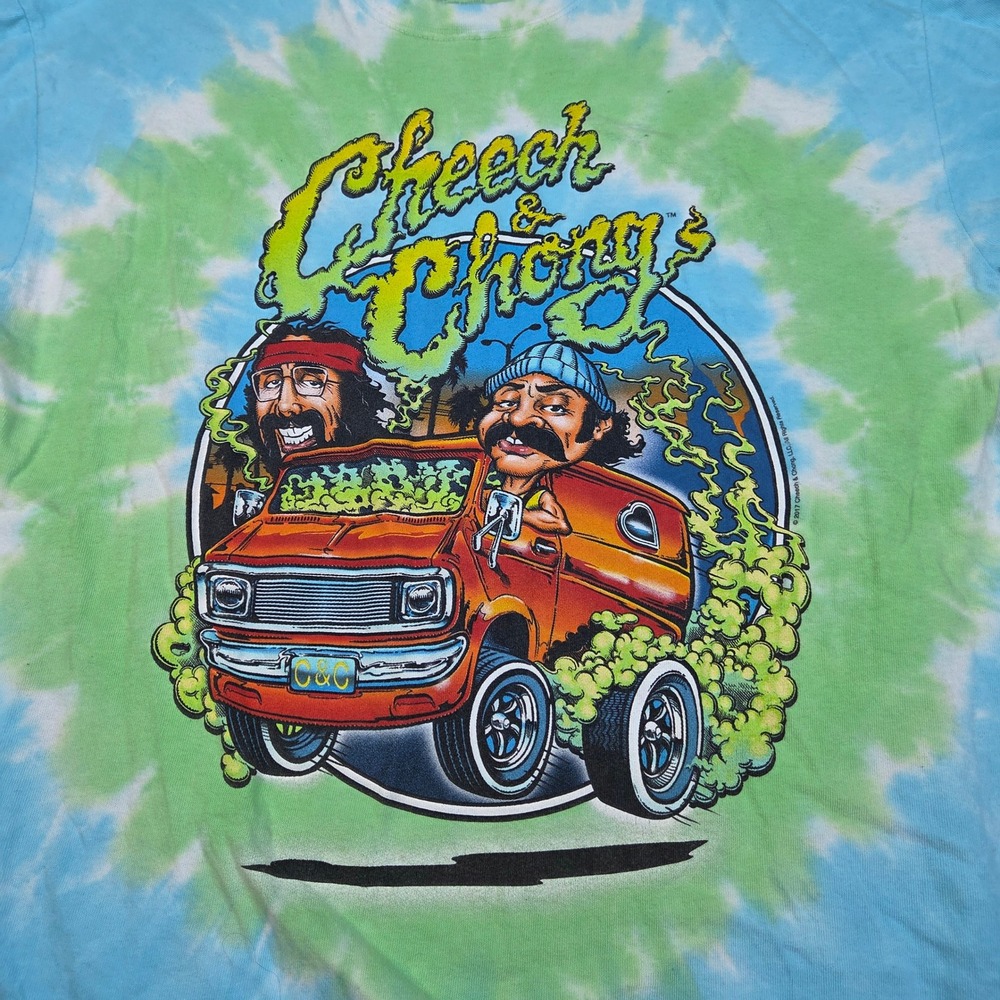 Liquid Blue Cheech & Chong T-Shirt Mens L Graphic Tie-Dye Van Movie Blue Green